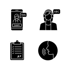 Poster - Foreign language learning glyph icons set