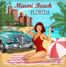 Miami Beach, Florida Retro Poster.