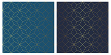 Golden Vector Seamless Star Pattern On Blue Background