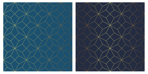 Golden vector seamless star pattern on blue background