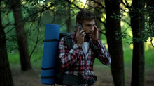 Lost In Woods Male Camper Trying To Call 911, Poor Connection, Technologies