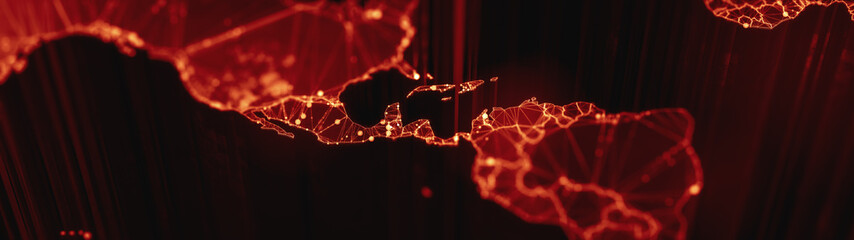 Wall Mural - digital mainlands from space. cities and countries connected by plexus light lines. virtual continen