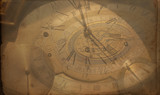 Fototapeta Sawanna - Vintage retro clock background, old time steampunk canvas paper map