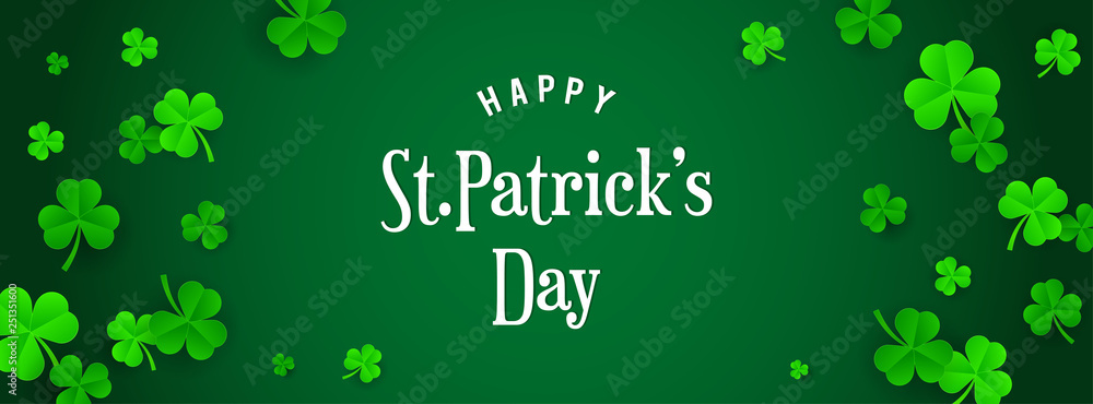Happy St. Patrick's Day Banner vector illustration. Shamrock frame with white typography. - obrazy, fototapety, plakaty 