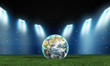 Ballon de foot dans un stade avec une Terre à la place du ballon