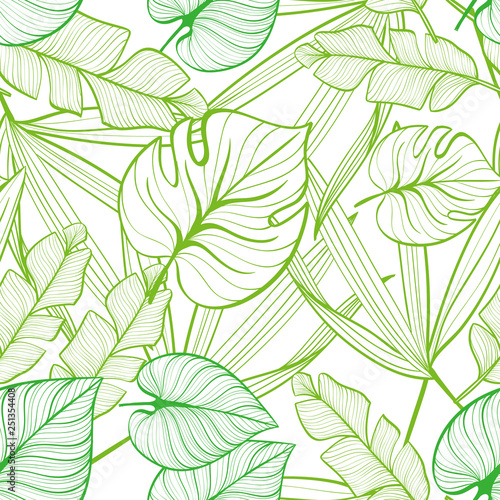 Dekoracja na wymiar  kwiatowy-wzor-z-tropikalnych-lisci-rysowanie-linii-ilustracja-rysowane-recznie