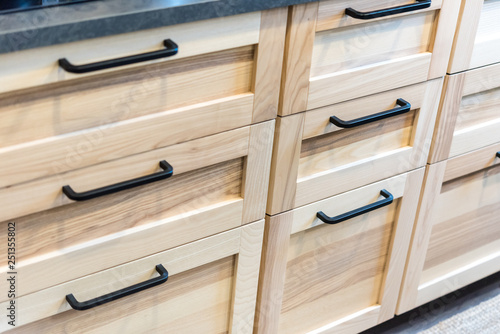 Drawer cabinet Black handle, wood grain