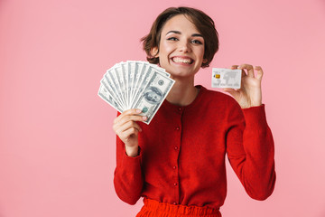 Sticker - Portrait of a beautiful young woman wearing red clothes