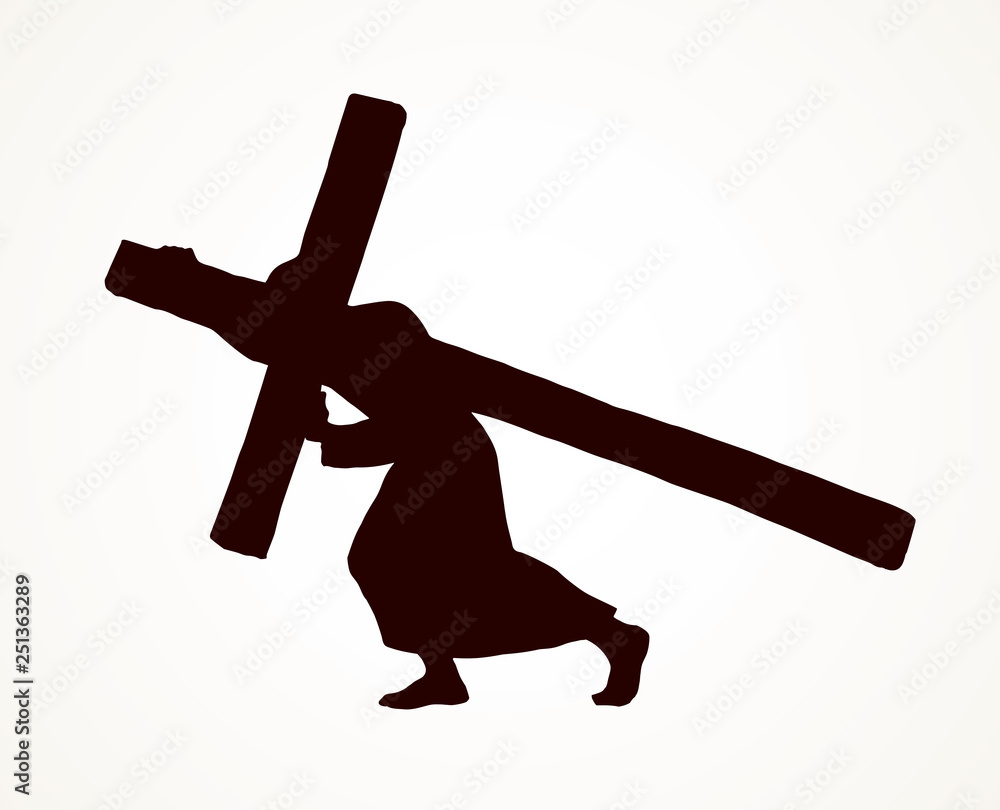 Men carry the cross. Vector drawing - obrazy, fototapety, plakaty 