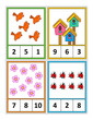 Spring season themed counting 1 to 10 practice for kids worksheet or four task cards (when cut along the dotted lines): Count. Circle the correct answer. - Language independent.