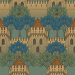 © AntonPix - Medieval city architecture. Seamless pattern in a style of a medieval tapestry or illuminated manuscript. EPS10 vector illustration
