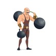 Circus strong muscle man with dumbbells