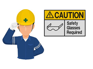 Sticker - Industrial worker is presenting glasses sign