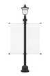 Retro Vintage Street Lamp Post with White Advertising Promotional Mockup Flag. 3d Rendering