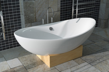 Poster - Modern White Bathtube in Bathroom Interior. 3d Rendering