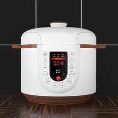 Wall Mural - Modern Electric Multi Cooker in front of Black Tile Wall. 3d Rendering