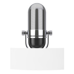 Poster - Blank White Paper Tag with Free Space for Yourth Design in front of Vintage Microphone. 3d Rendering