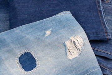 Closeup of blank jeans patch on inner side of worn blue denim