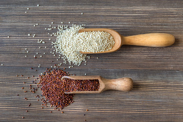 Canvas Print - Scoops of white and red quinoa