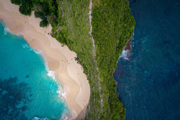 Aerial view of Kelingking beach, Nusa Penida island, Bali, Indonesia