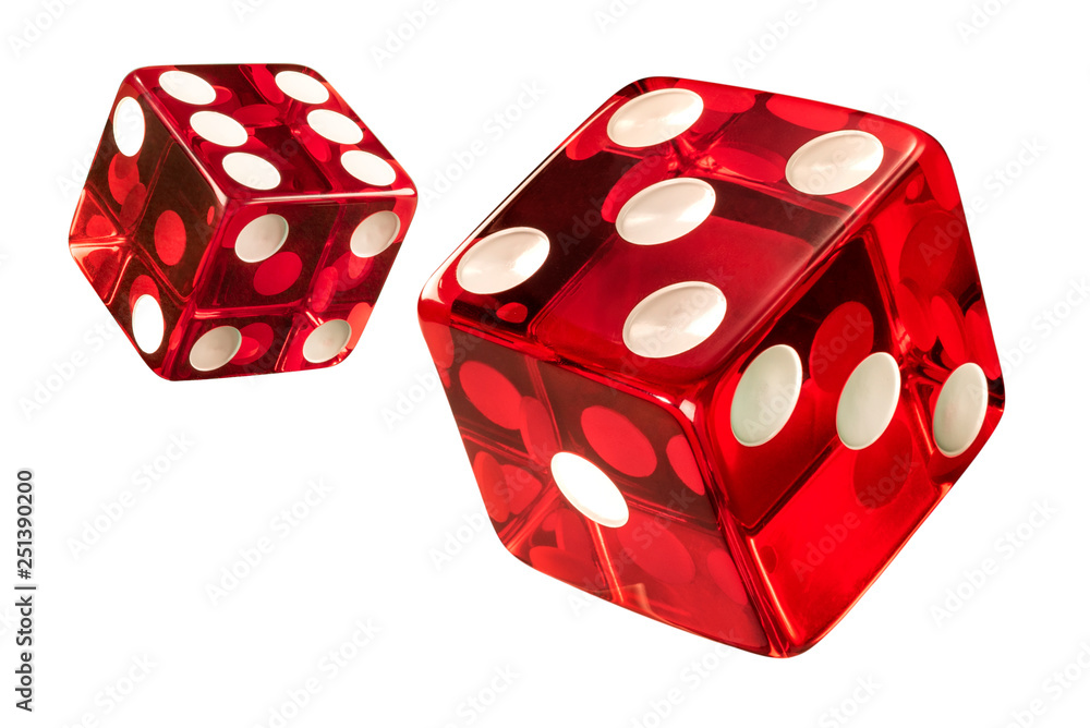 Red Casino dice (w/clipping path). High resolution of clean new dices - obrazy, fototapety, plakaty 