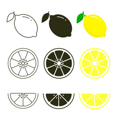 Wall Mural - Lemon icon set fresh fruits, colorful, black and line icon collection of vector illustration