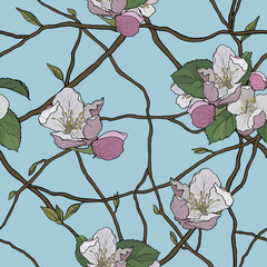 Poster - beautiful seamless pattern of blooming branches, spring flowers