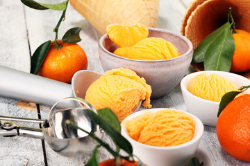 Canvas Print - scoop of tangarine orange ice cream. delicious icecream set