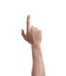 © New Africa - Man pointing at something on white background, closeup of hand