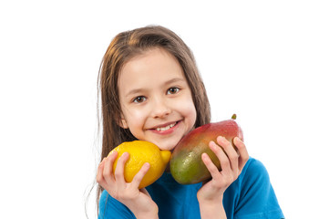 Wall Mural - Happy child with fruits