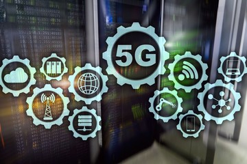 Wall Mural - 5g network, 5g internet connection concept in digital background. smart communication network concep
