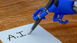 A robot hand writes the abbreviation for Artificial Intelligence(3d rendering)
