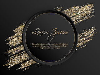 Black vector frame with golden glitter brushstroke.