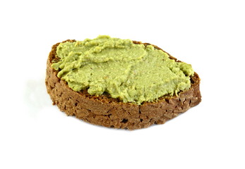 Poster - Whole grain bread with spinach hummus. Green Vegetable spread. 