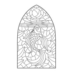 stained glass window with goldfish , vector graphic to design