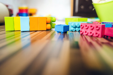 Low Angle View on Cube Brick construction Toy On The Floor