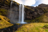 Fototapeta Tęcza - Beautiful Seljalandsfoss waterfall in Iceland on a Sunny Fall Day
