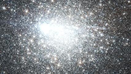 Wall Mural - Travel to rotating elliptical galaxy star field bright light and lens flare. Contains public domain image by Nasa