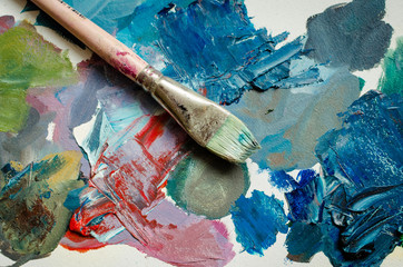 Sticker - Artist paint brush on the wooden palette