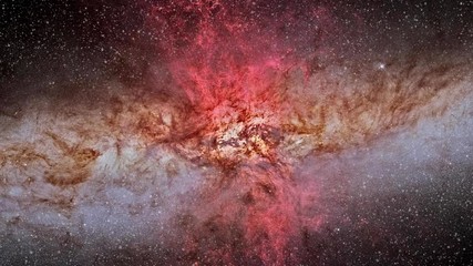 Wall Mural - Turbulent cosmic clouds in starburst cigar galaxy rotating in outer space. Contains public domain image by Nasa