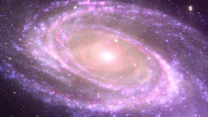 Wall Mural - Spiral galaxy rotating in outer space with star field and pink burst flare light. Contains public domain image by Nasa