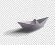 Vector paper ship. Origami boat illustration with shadow on isolated transparent background.