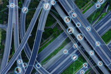 Aufkleber - Communication network of transportation concept. Traffic control system.