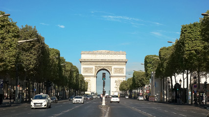 morning view of the arc de triomphe and the avenue champs de elysees