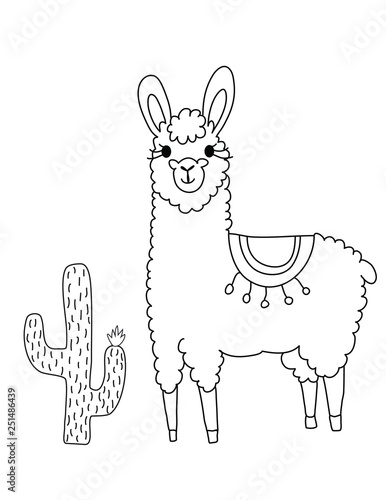 Llama Cute Coloring Page - Buy this stock vector and explore similar