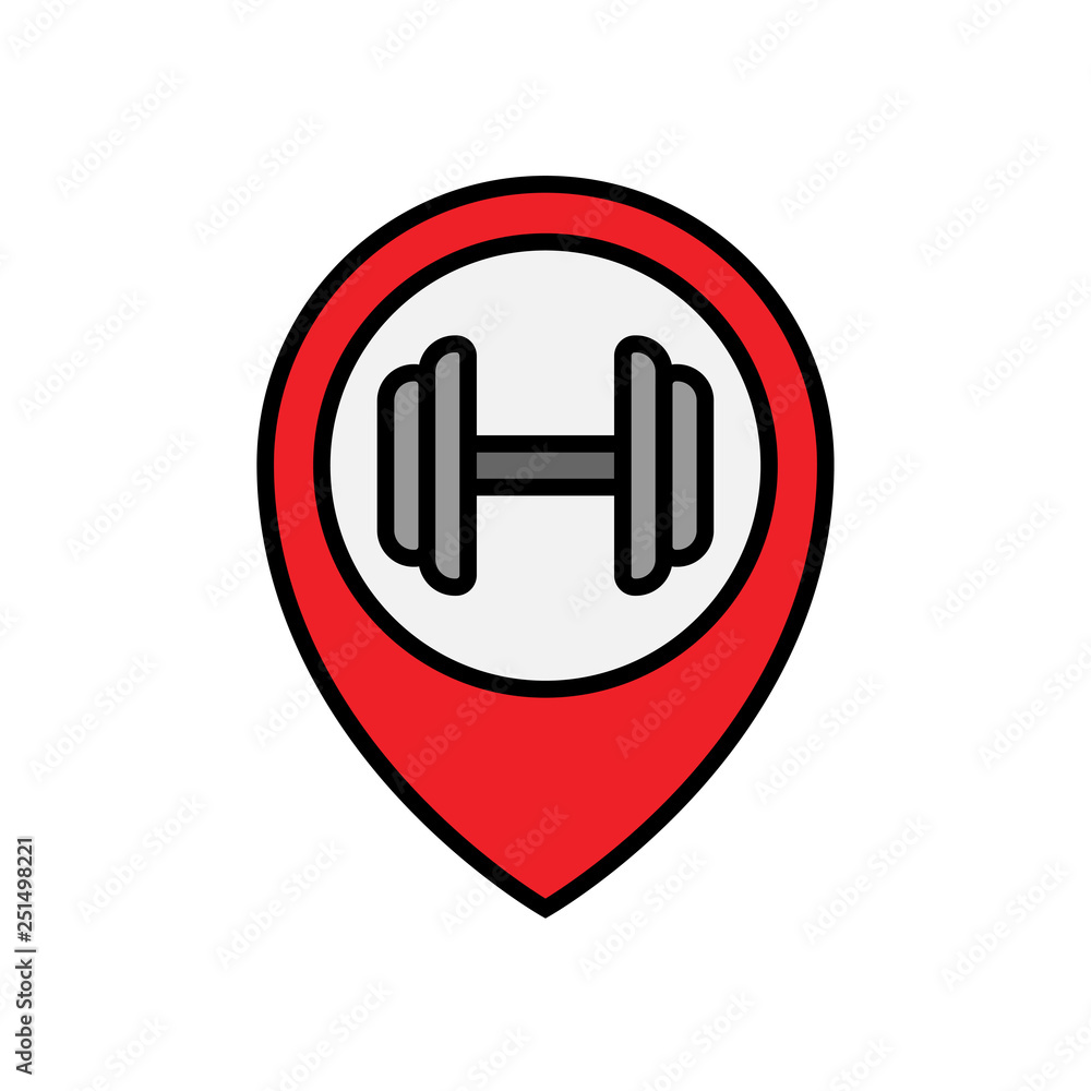 gym fitness center location icon. dumbbell inside map pin symbol for  bodybuilder place illustration. simple vector graphic. . Stock Vector |  Adobe Stock, image size:1000x1000