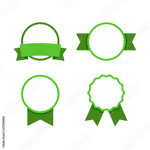 Round Frame Vector Ribbon Set Green Eco Bio Sign Collection