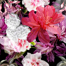 Floral Seamless Pattern With Funchsia,hydrangea,azalea Vector Illustration