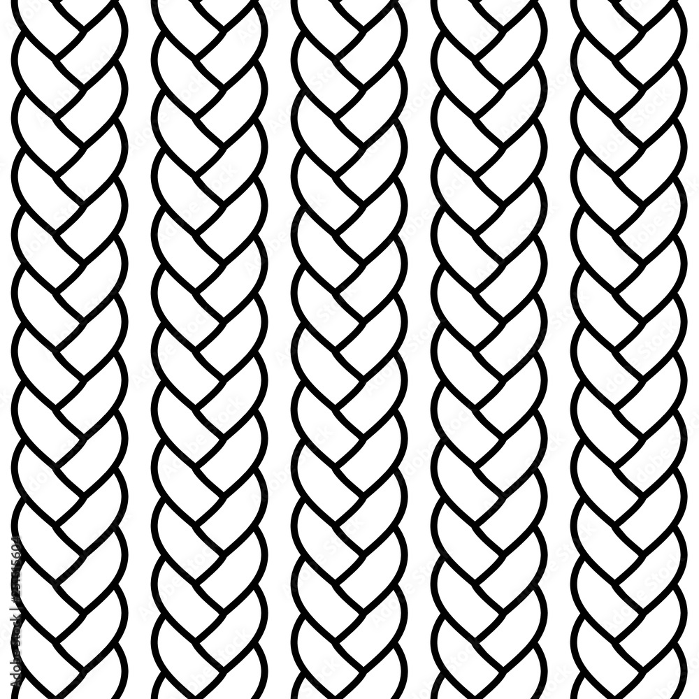Black and white braided rope seamless pattern, vector - obrazy, fototapety, plakaty 