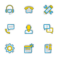Wall Mural - set of 9 flat line business icons. help andf support. flat line illustration concept for web banner 